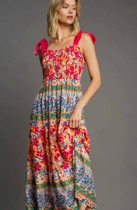 Mixed Floral Print Maxi Dress