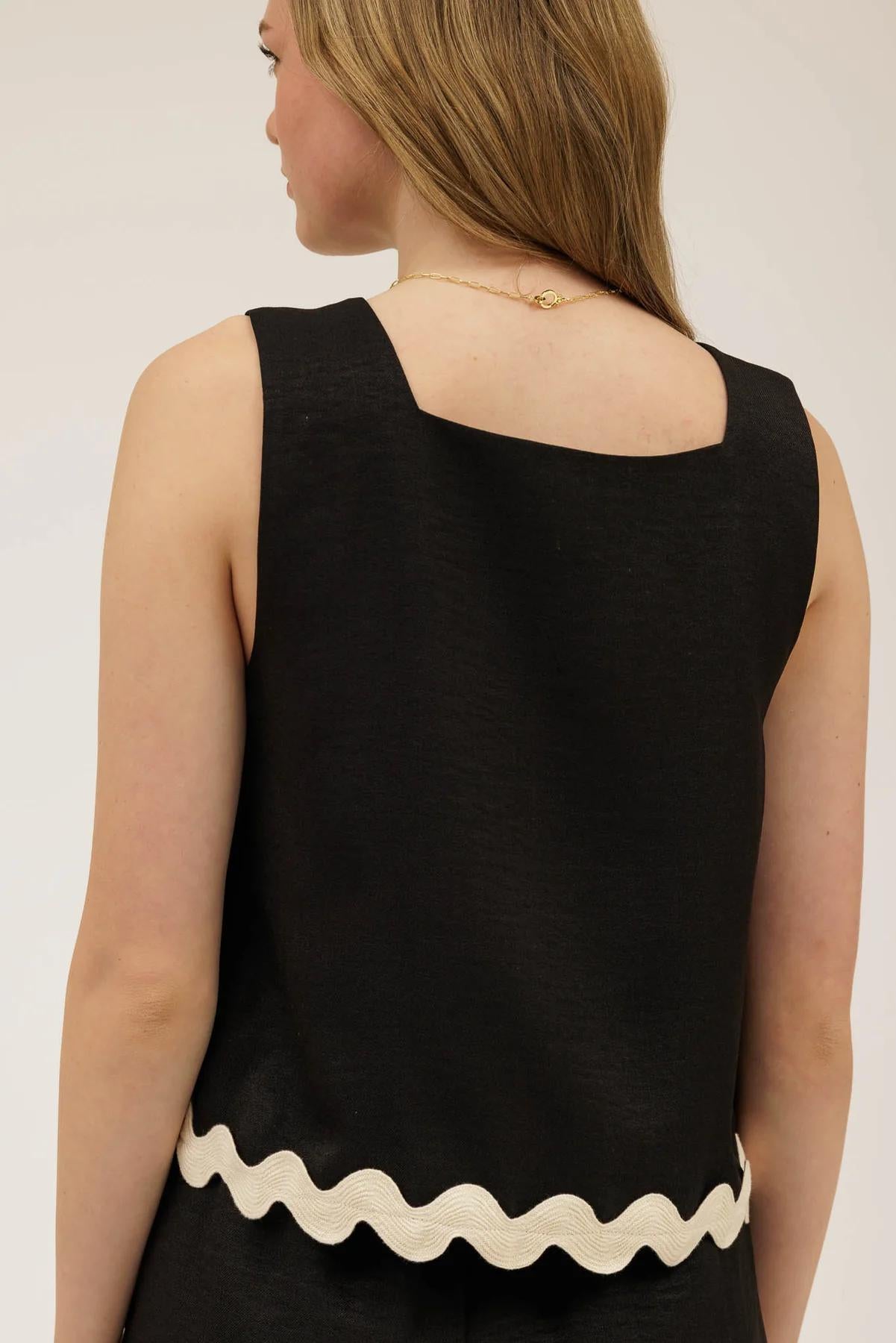 CONTRAST WAVY HEM SLEEVELESS SET
