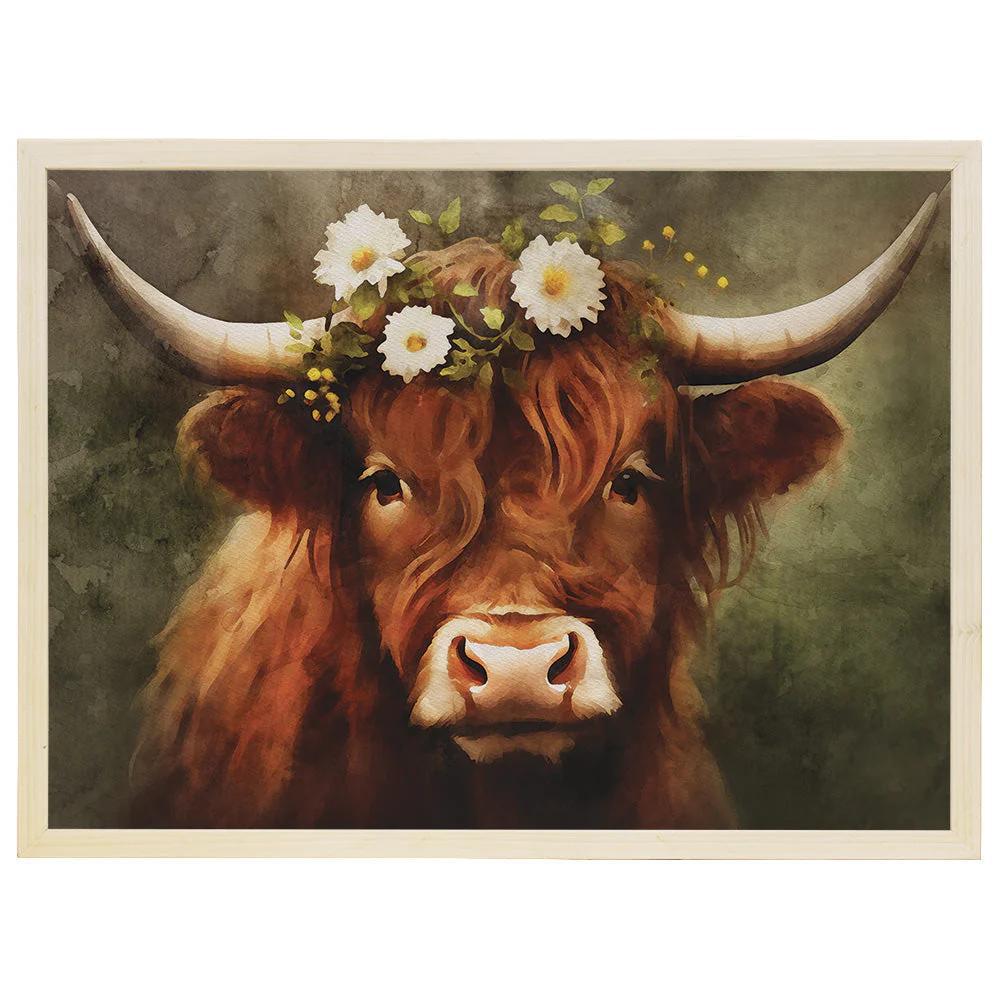 Floral Highland Cow Wall Art