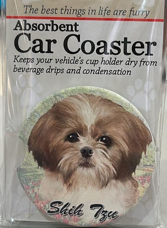 Shih Tzu Tan & White Car Coaster