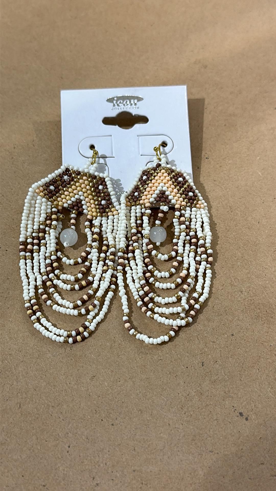 Rhombus Bead Tassel Earrings