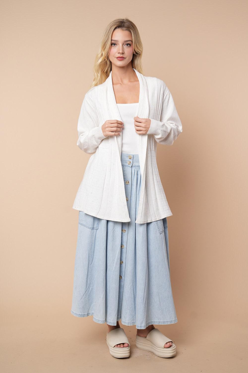 Long Sleeve Confetti Print Knit Cardigan