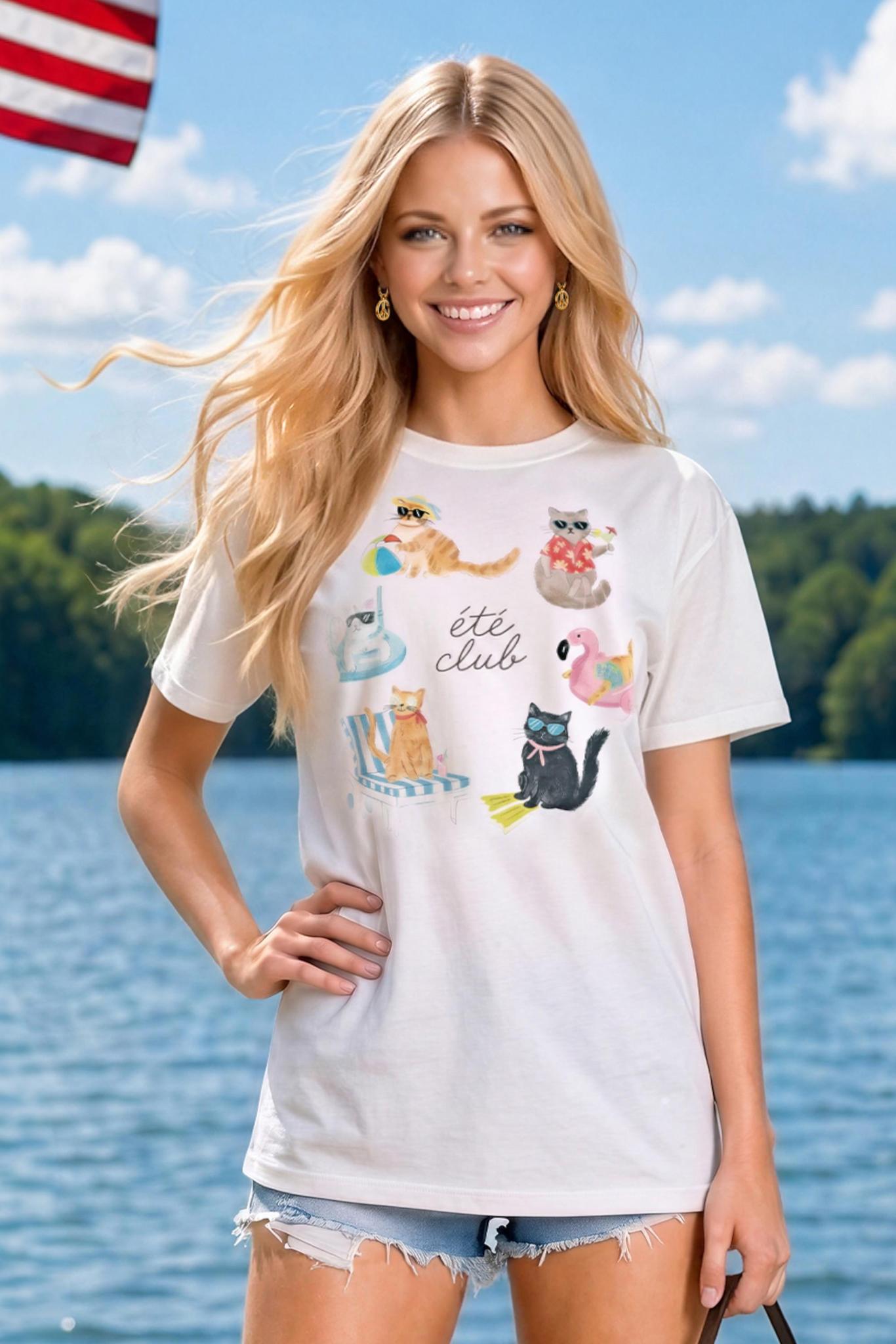 Ete Club Playful Cat Graphic Short Sleeve Tee