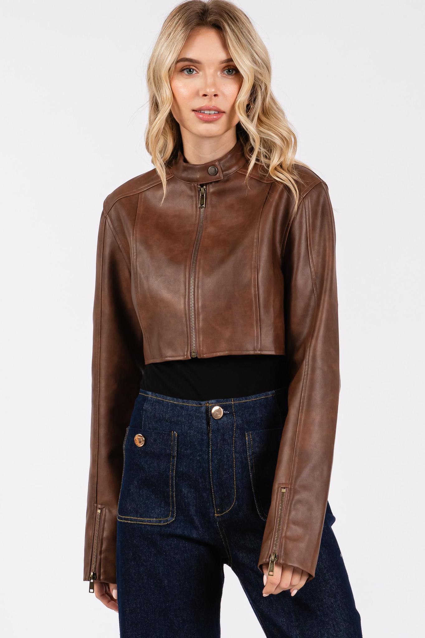 Leather Crop Biker Jacket