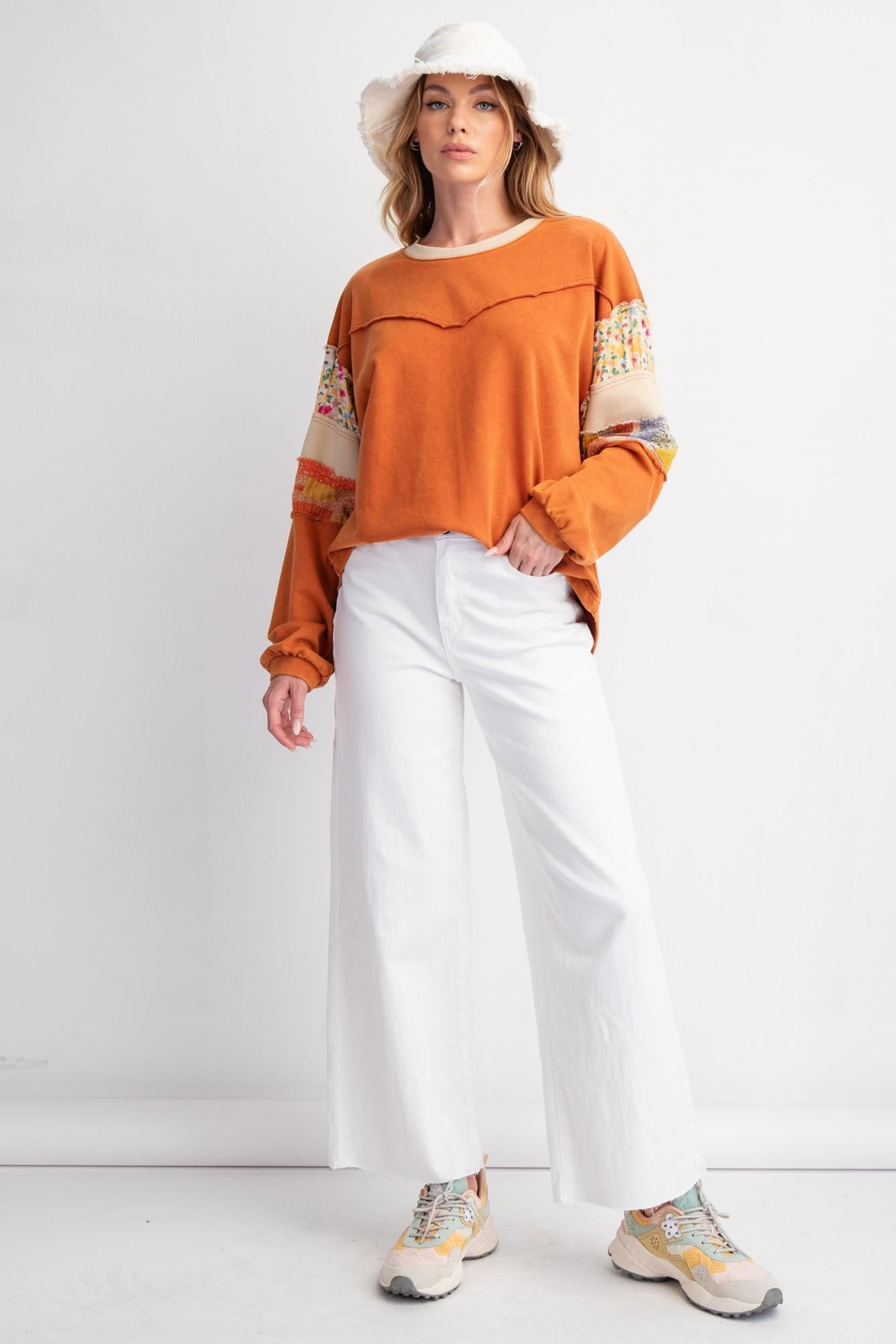 Rust Mix Terry Knit Pullover