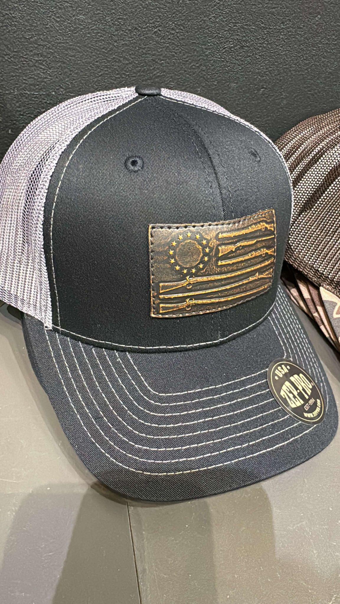 Leather Gun Flag Patch Hat Black/Charcoal