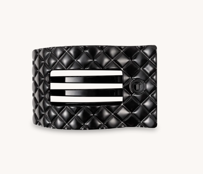 Jet Black Quilted Flat Rectangle Hair Clip
