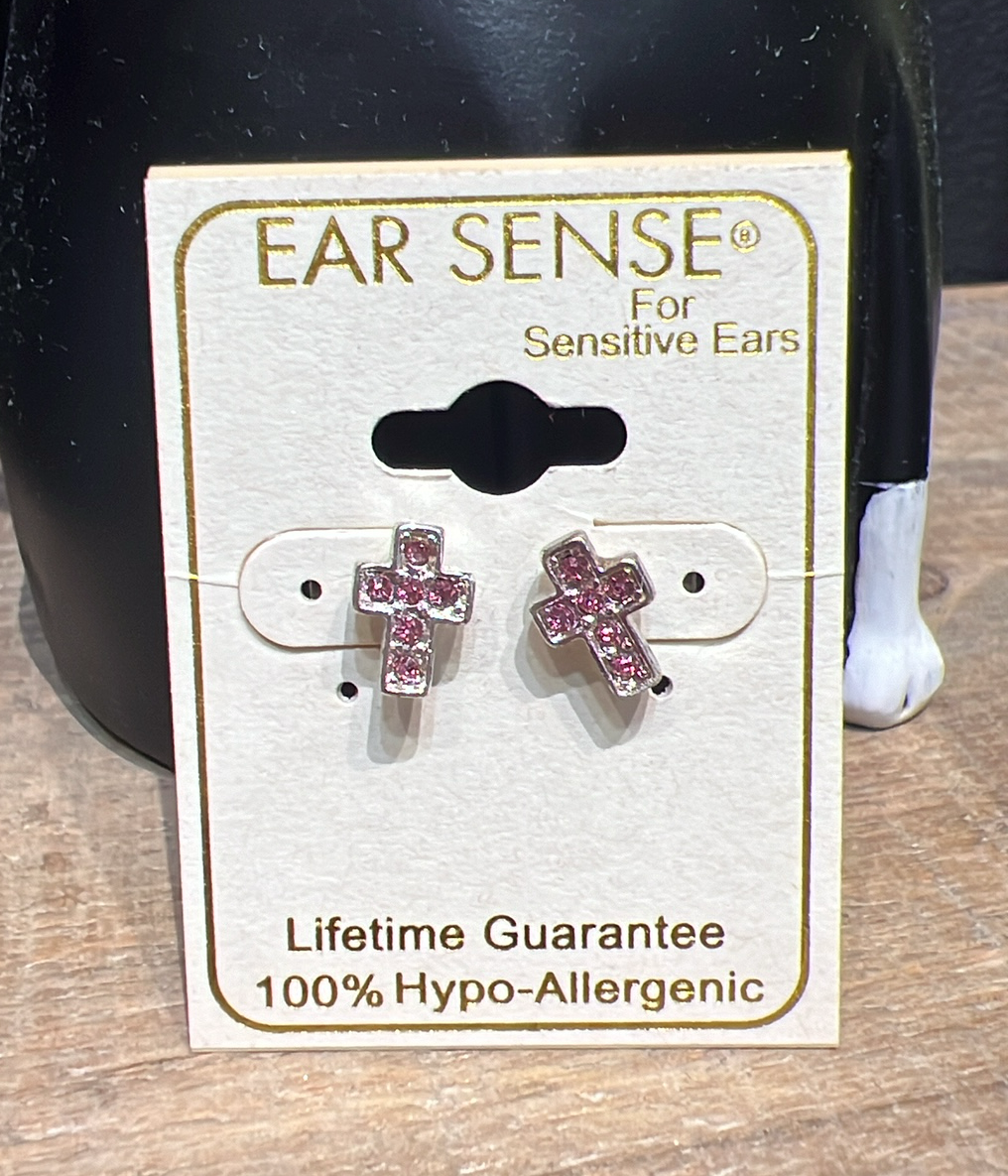 Pink Diamond Cross Stud Earrings