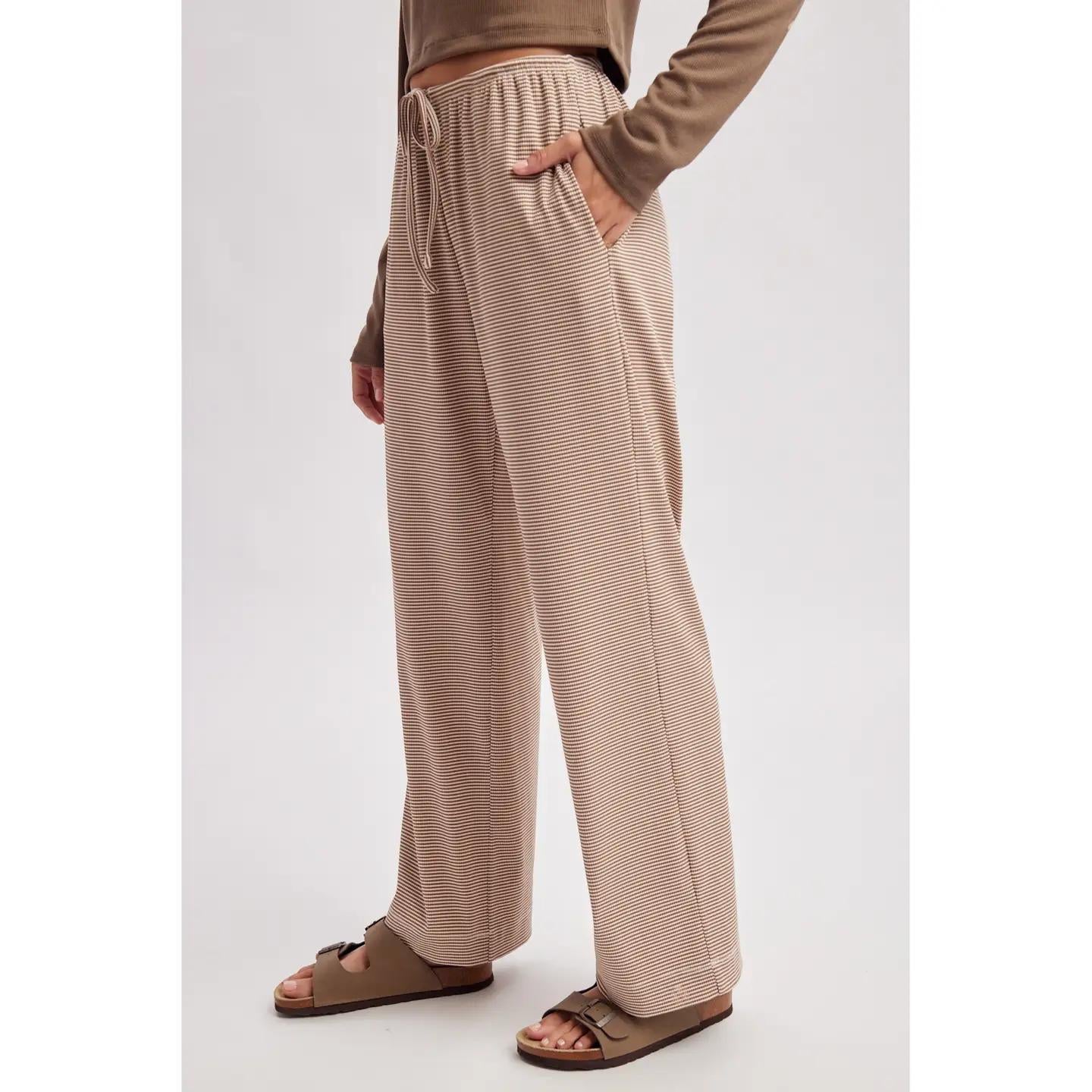 Mocha Striped Drawstring Knit Pants