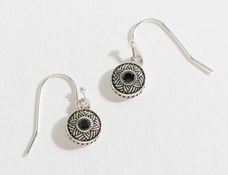 Silver With Black Stone Dangle Earrings