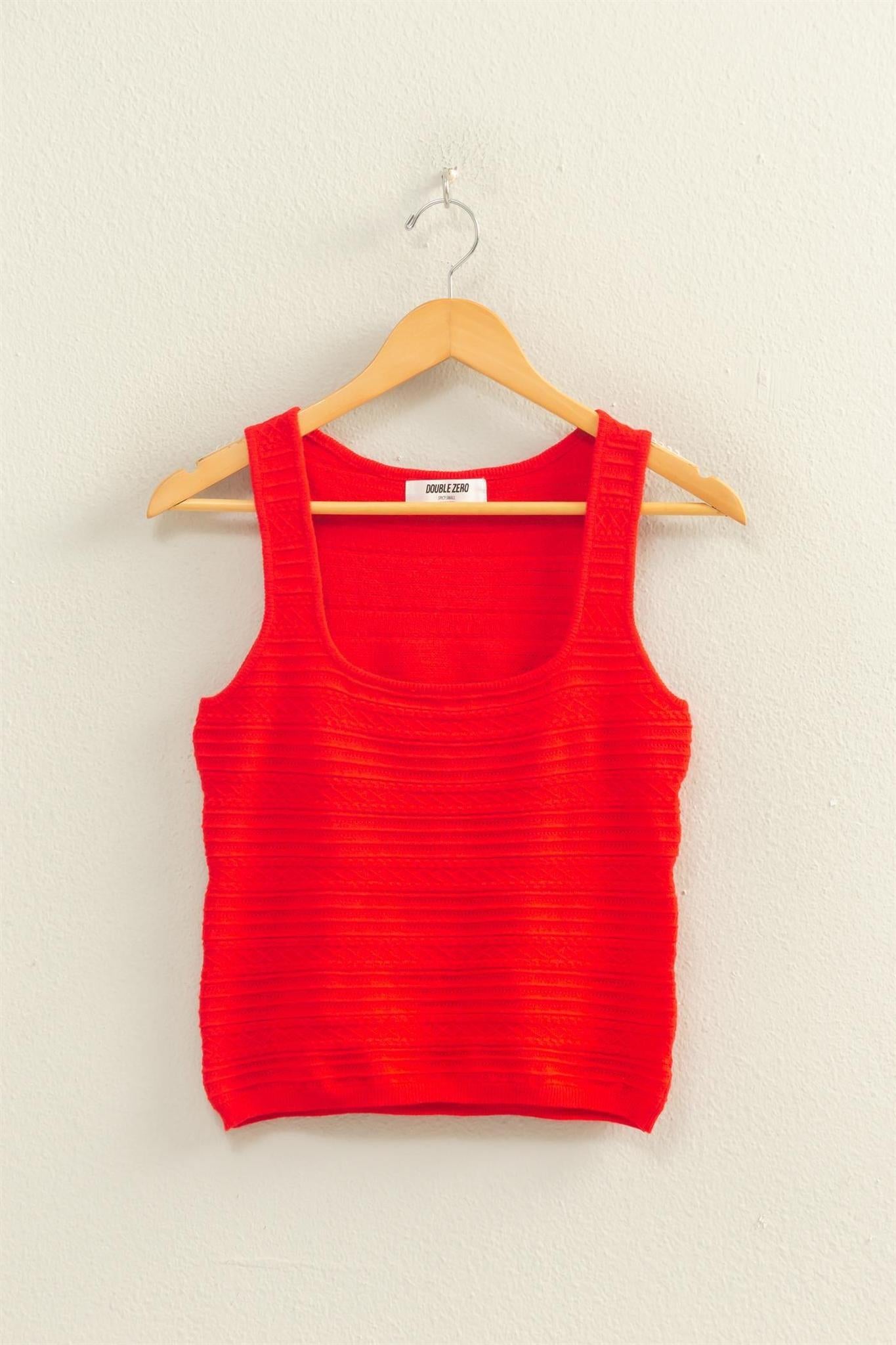 Red Textured Sleeveless Scoop Neck Knit Top