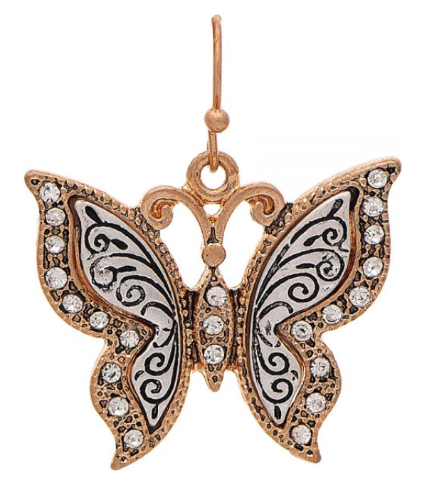 Two Tone Crystal Butterfly Earring