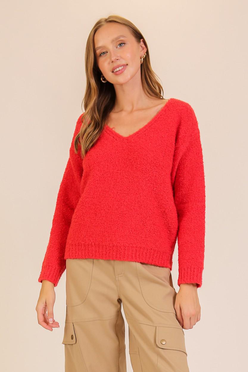 Red Everyday Soft V-neck Sweater