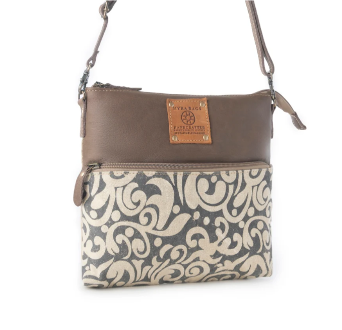 Wildprint Trail upcycled canvas crossbody Bag for Women in ivory with vintage print