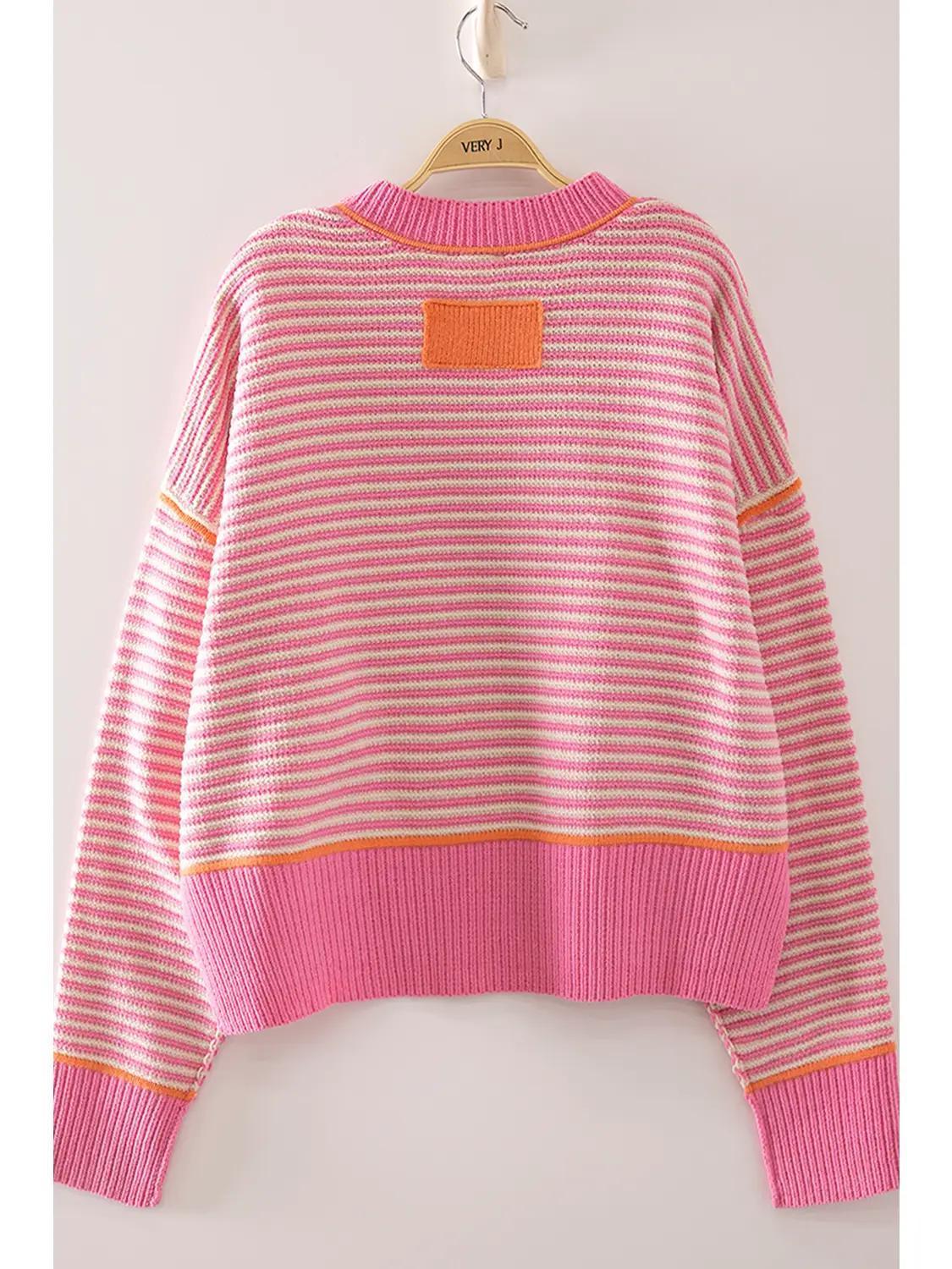 Contrast Trim Stripe Knit Sweater