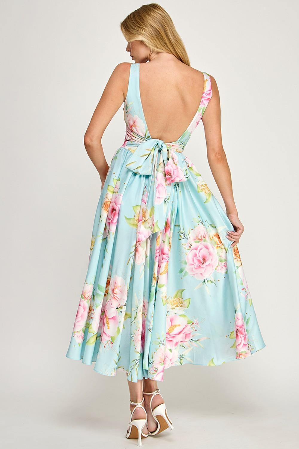 Pastel Garden Open-Back Midi Dress
