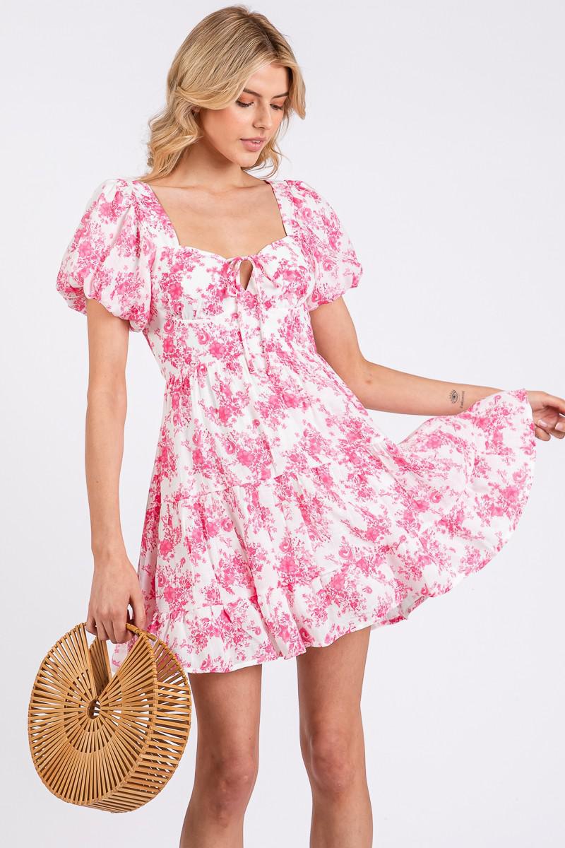 Pink Floral Crinkle Tea Party Dress