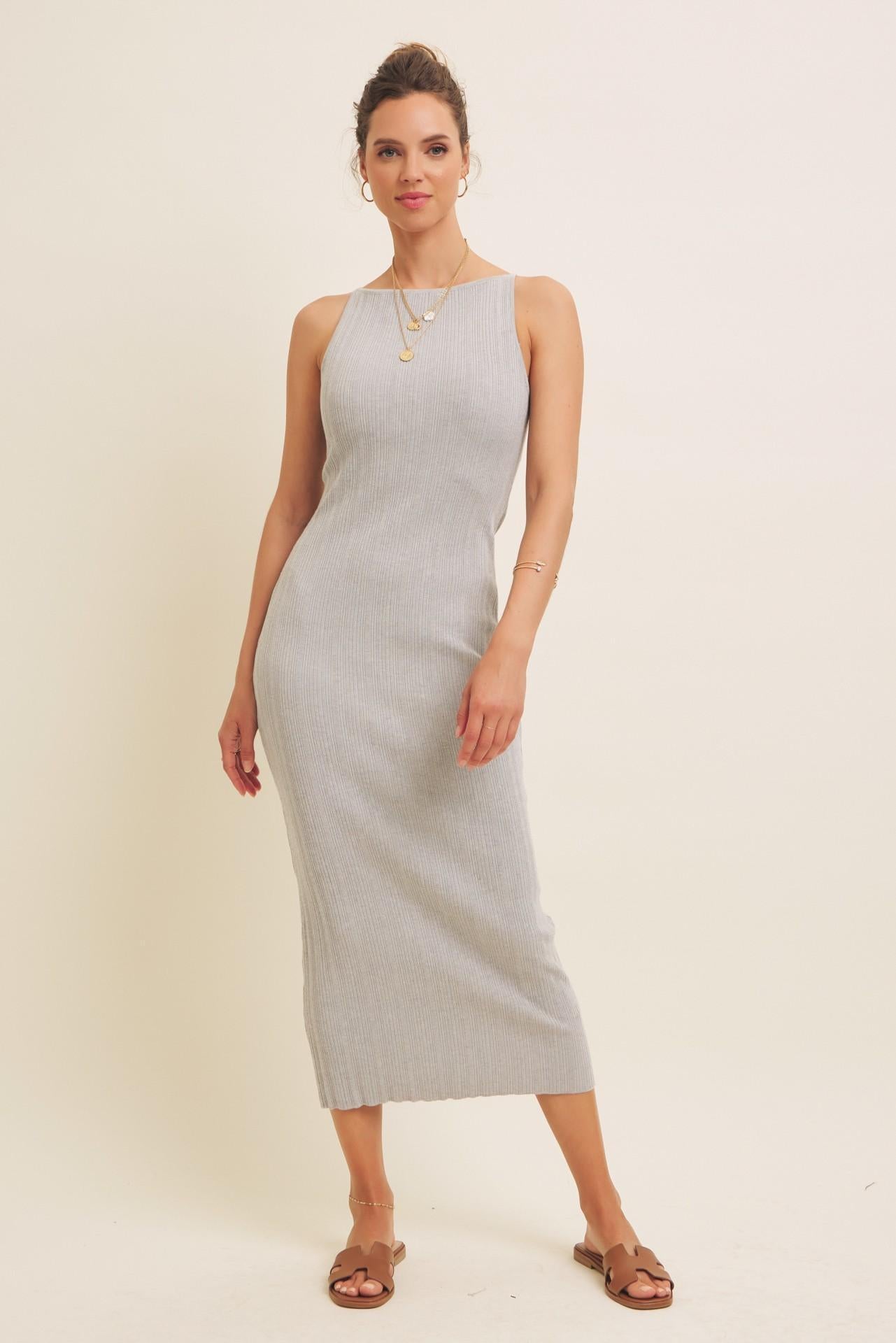 Stretchy Rib Sweater Slim Bodycon Midi Dress