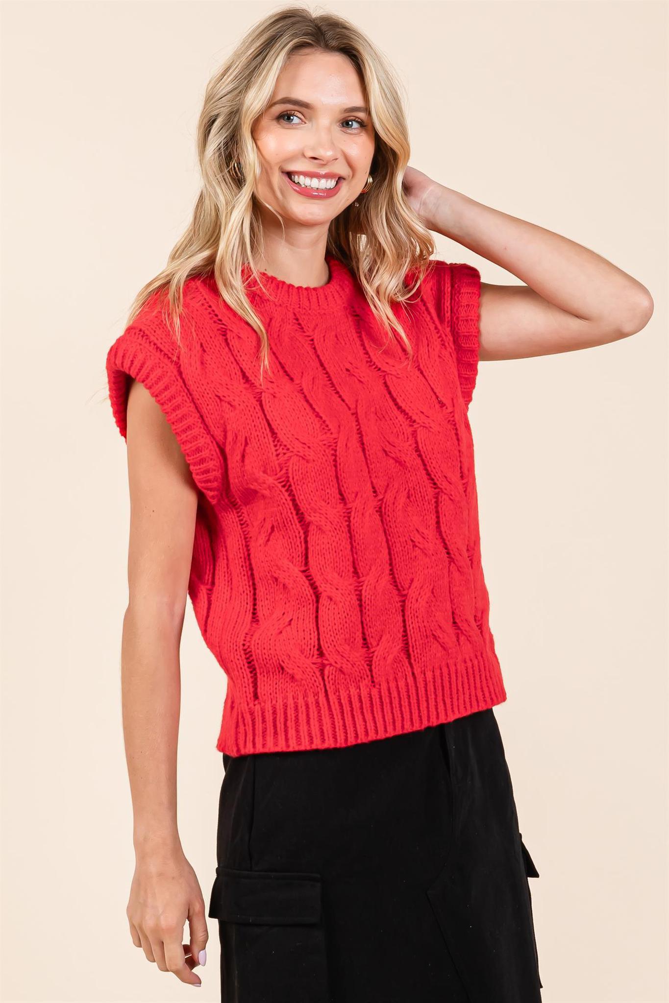 Red Cable Knit Sweater Vest