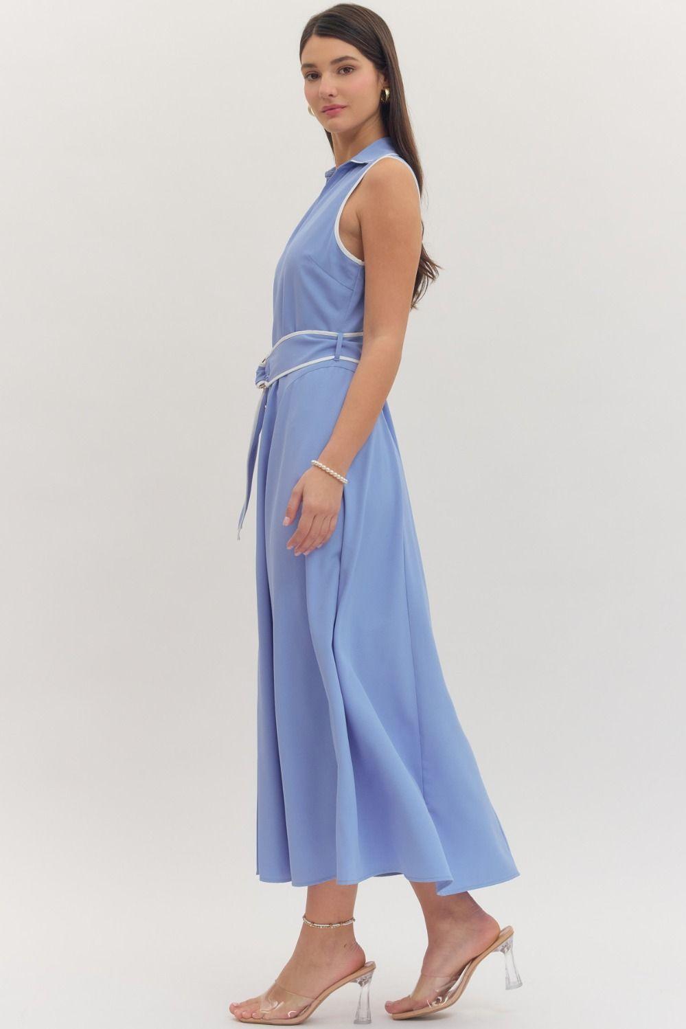 Chambray Midi Button Up Sleeveless Dress