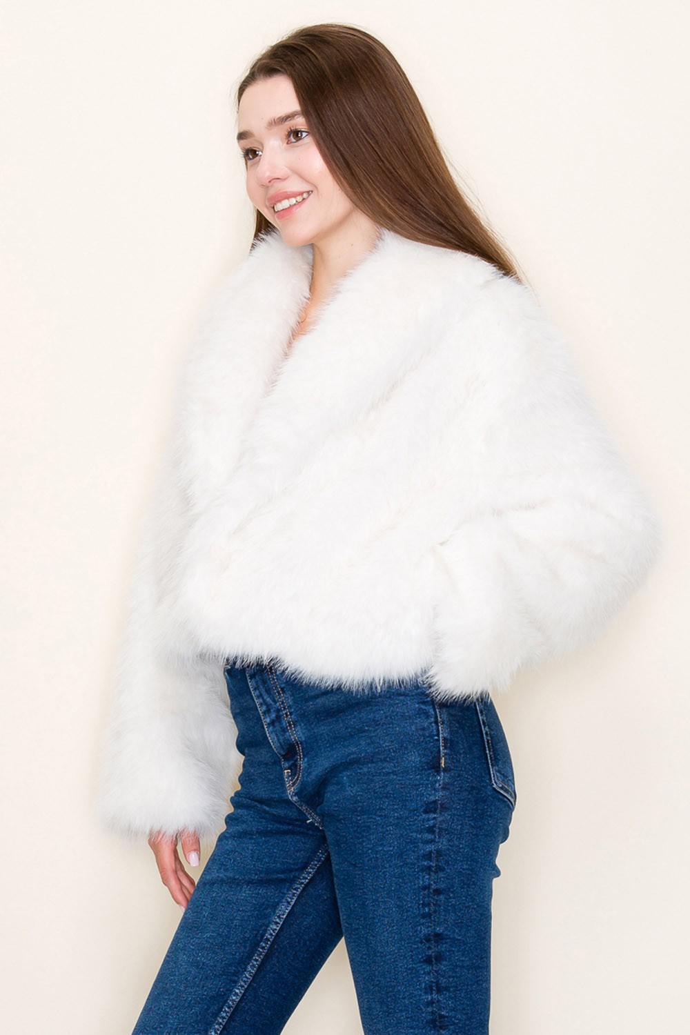 Ivory Long Sleeve Solid Fur Knit Jacket
