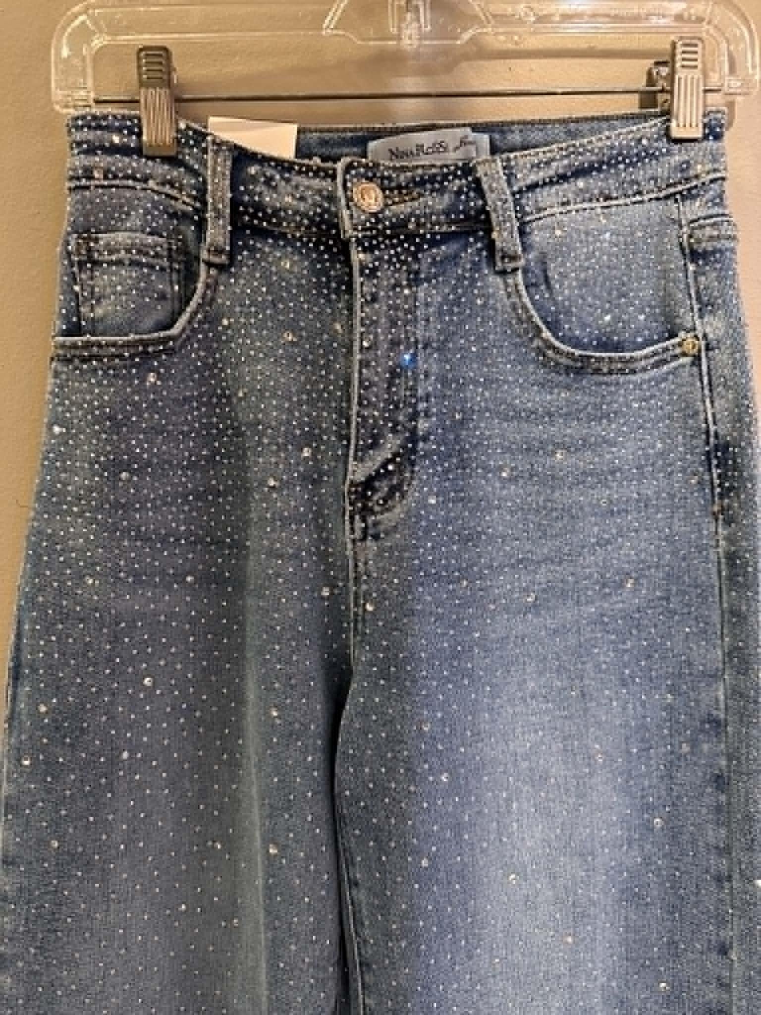 Nina Rossi Stone Embellished Wide Leg Jeans