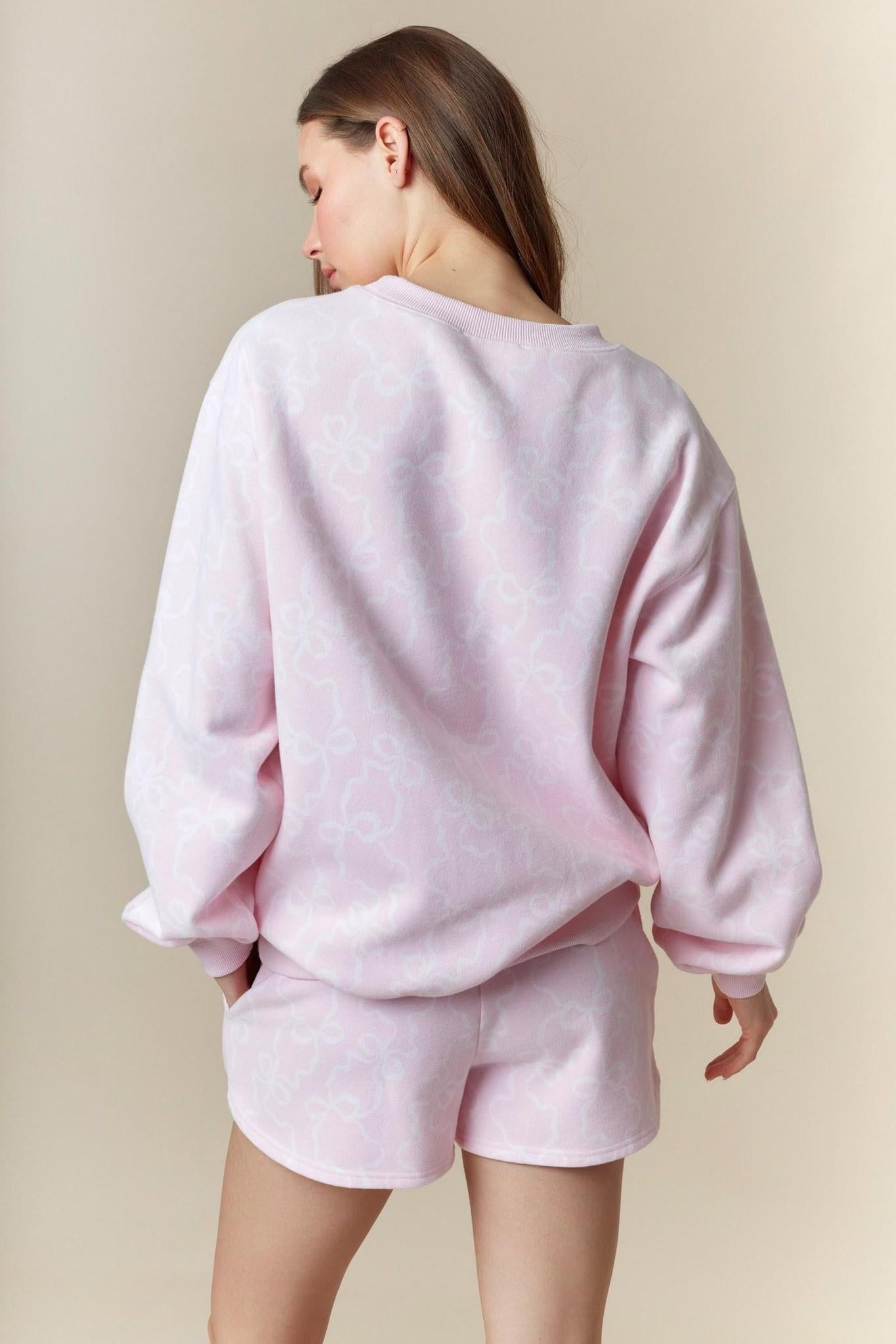 Bow Printed Fleece Terry Sweatshirt