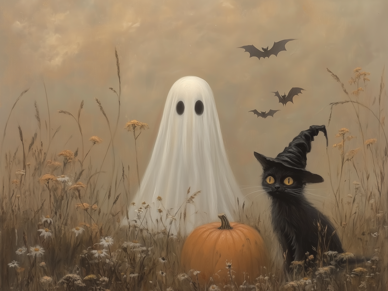 Fall Ghost and Black Cat Box Frame 12x16