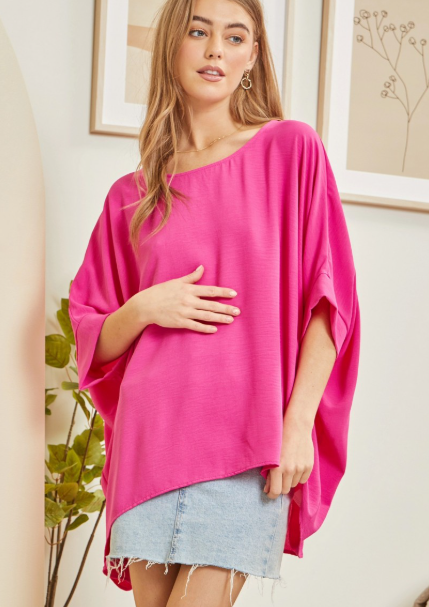 Plus Hot Pink Poncho Breezy Blouse