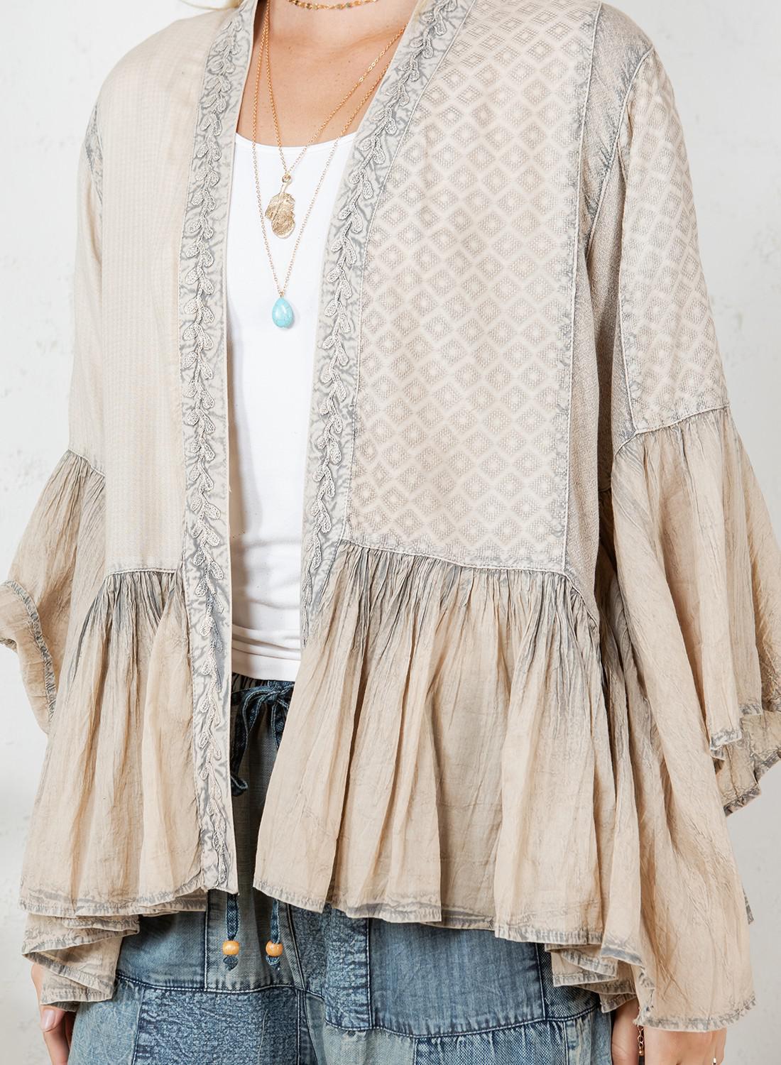 Latte Elegant Kimono Frill Shrug