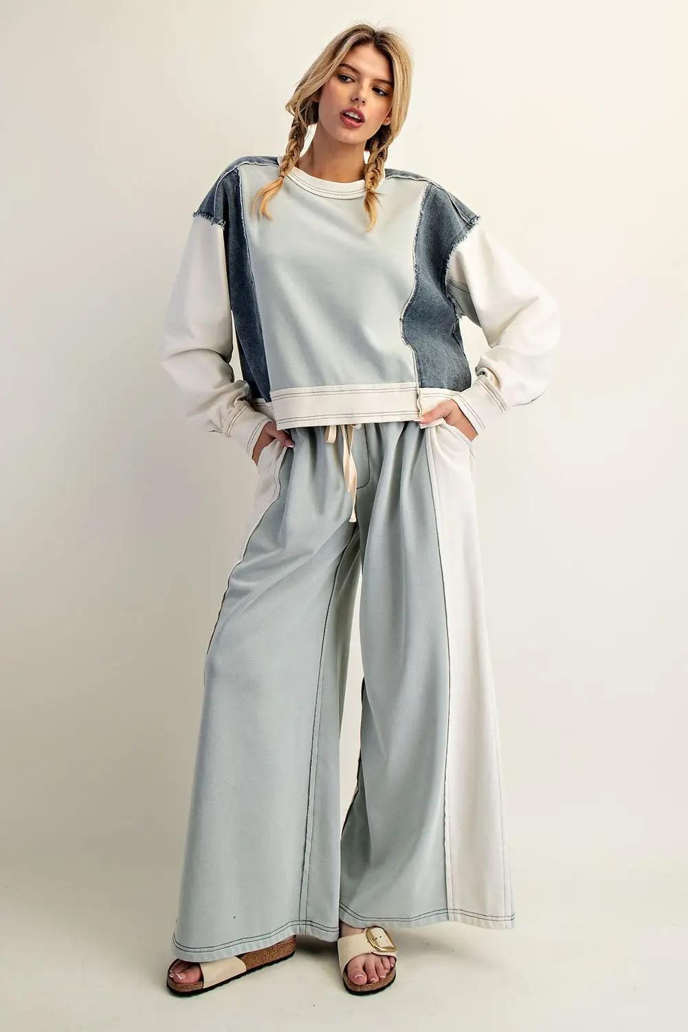 Frayed Sage Block Long Sleeve Pullover