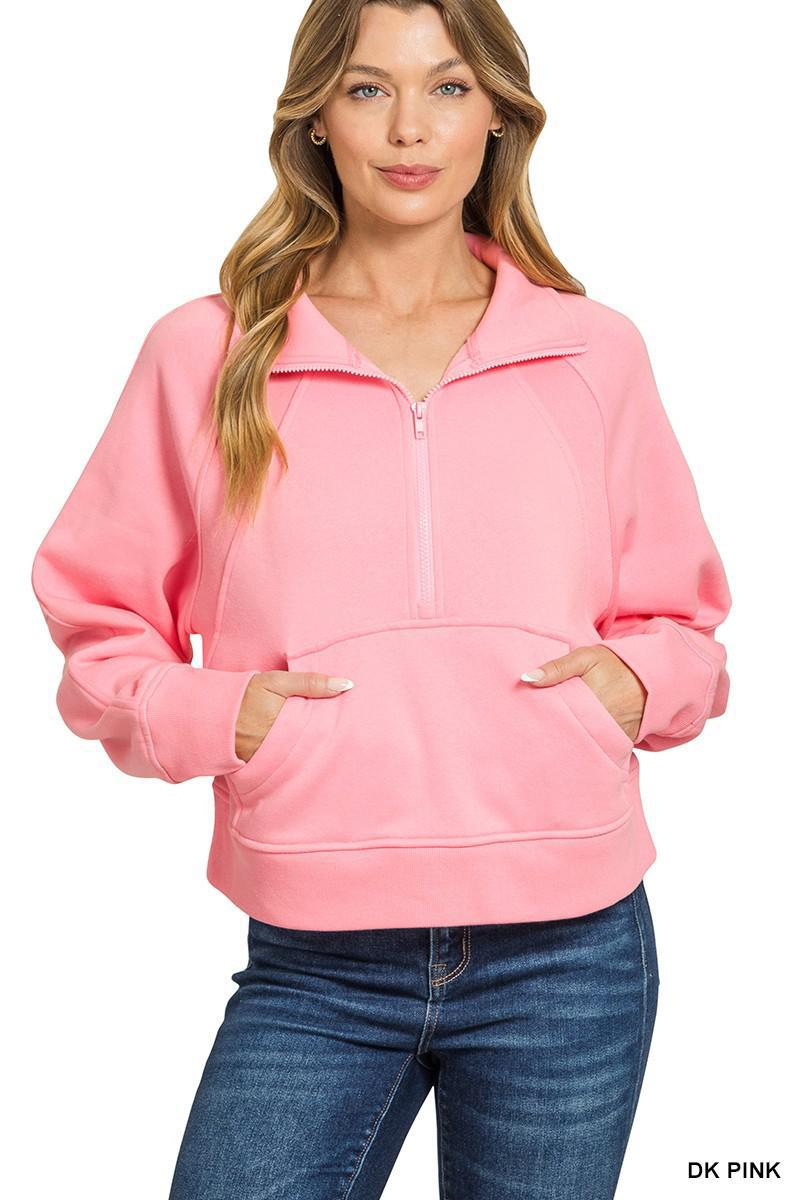 Fleece Half Zip Kangaroo Pocket Sweatshirts