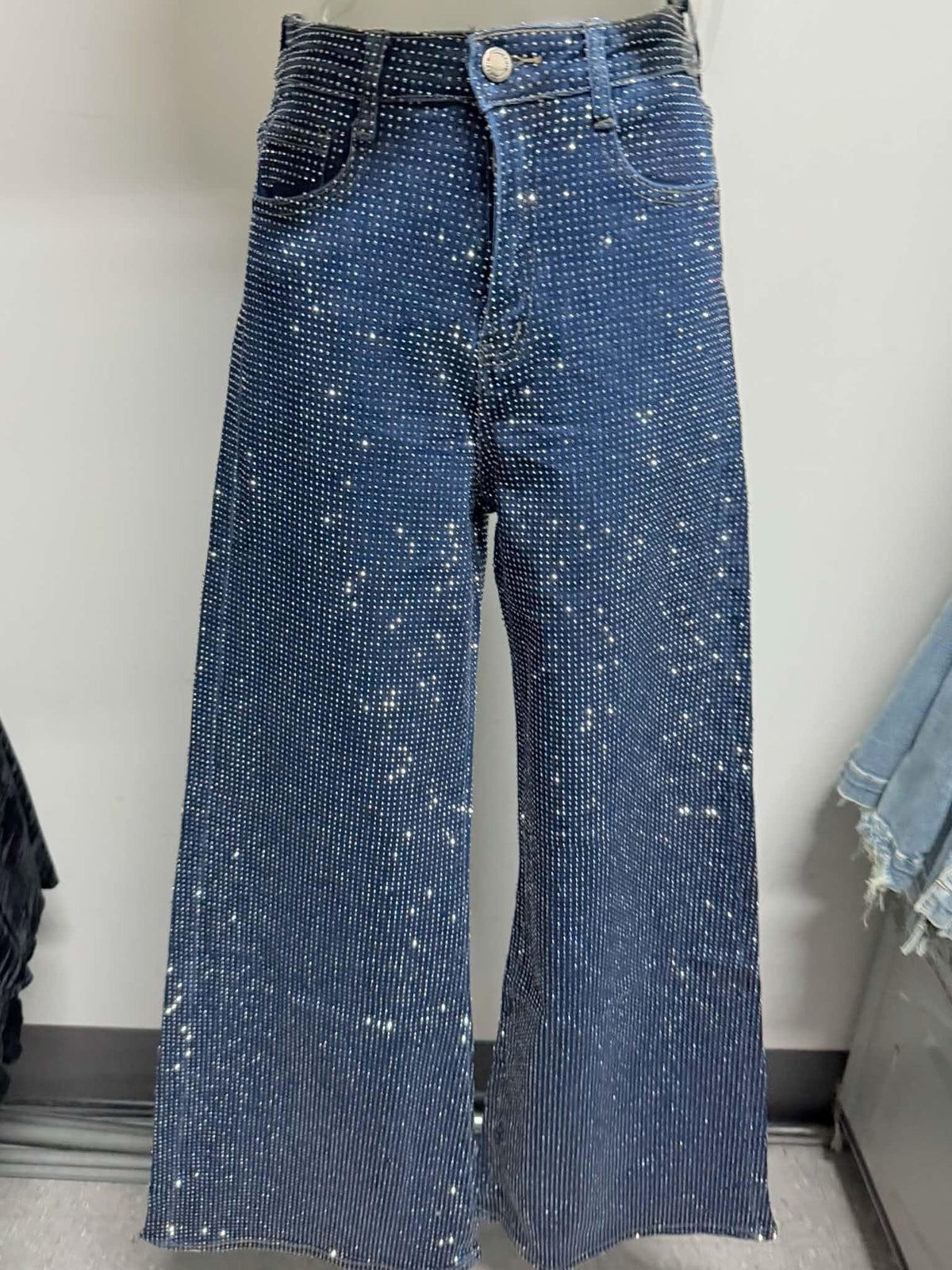 Nina Rossi (NR3500) Dark Blue Bedazzled Wide Leg Jeans