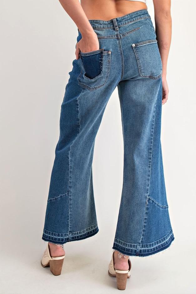 Frayed Pocket Boot Cut Jeans