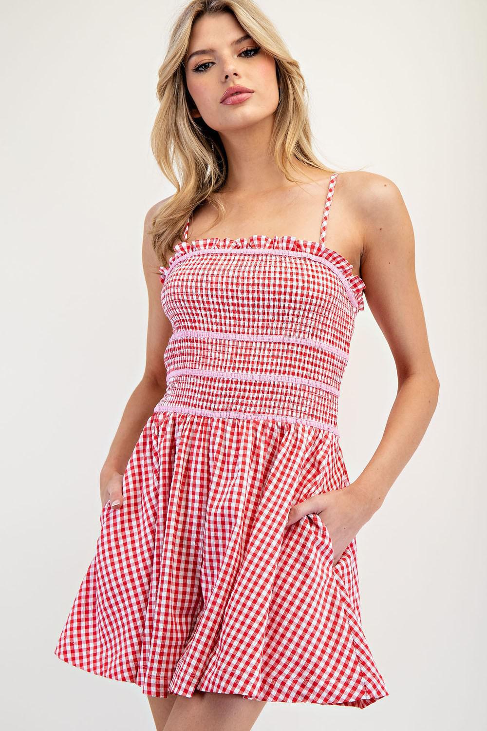 Sunset Red Gingham Romper