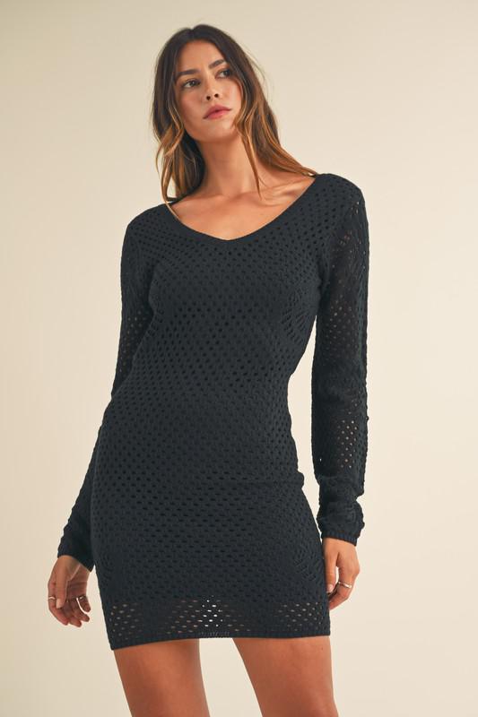 Black Crochet Mini Dress Black Crochet Mini Dress