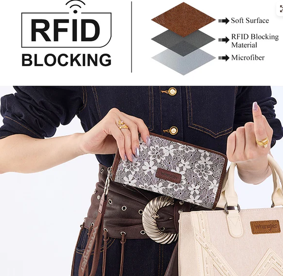 Wrangler Lace Floral RFID Blocking Zip Around Wallet
