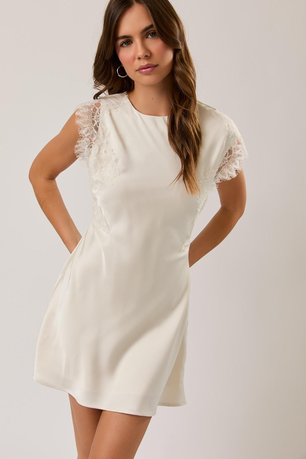 Cream Sleeveless High Neck Lace Trim Detail