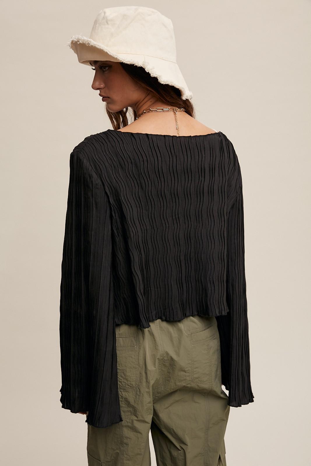 Double Bow Tie Plisse Blouse