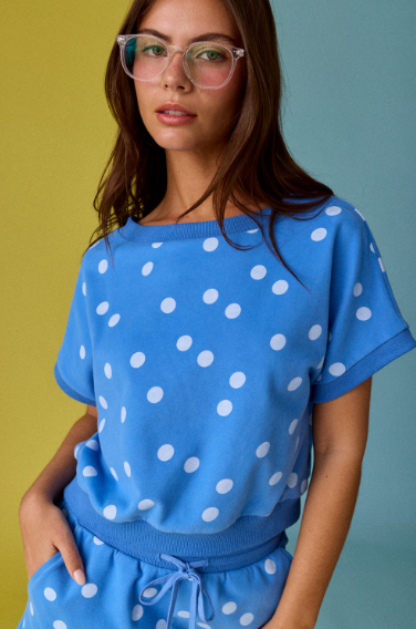Blue Polka Dot Print Short Set