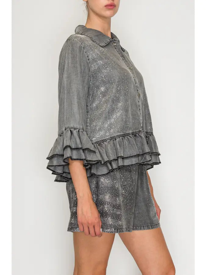 Sparkly Chambray Buttoned Blouse