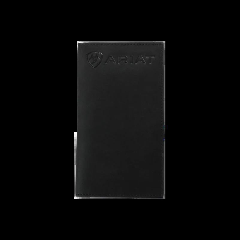 Ariat® Men's Embossed Logo Black Checkbook Rodeo Wallet