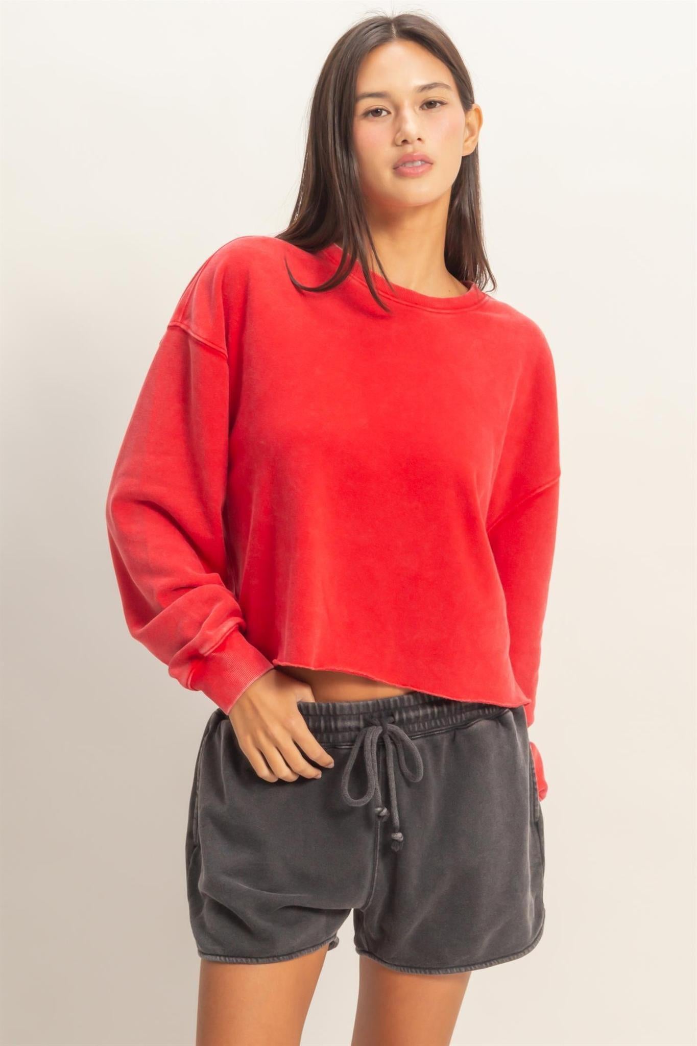 Cropped Mineral Wash Sweatshirt