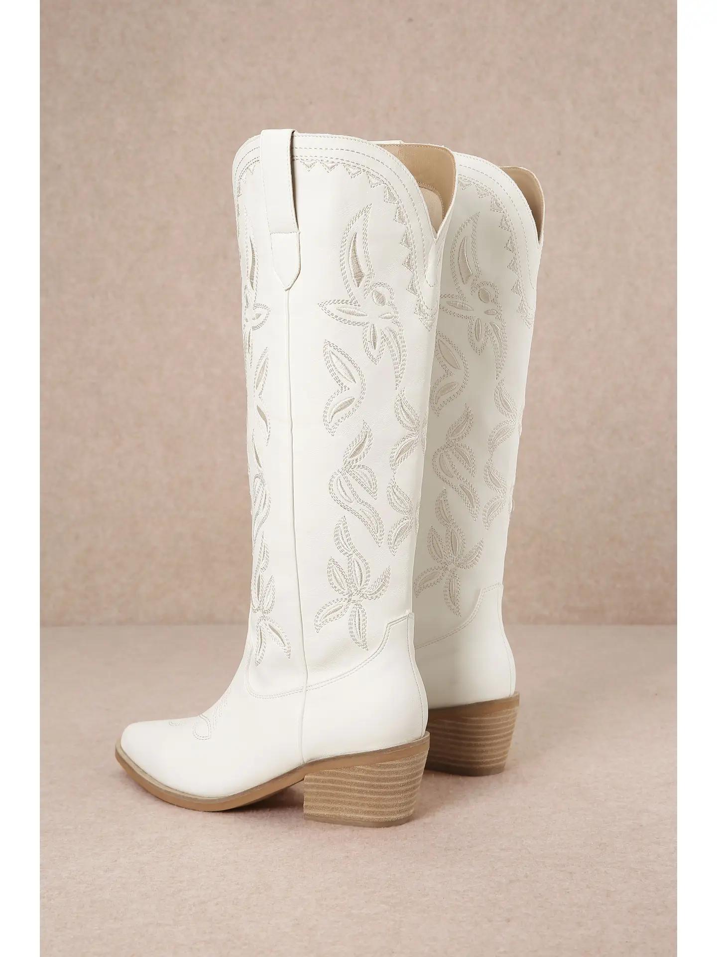 ENORA Samara Stitch Western Tall Boots - White