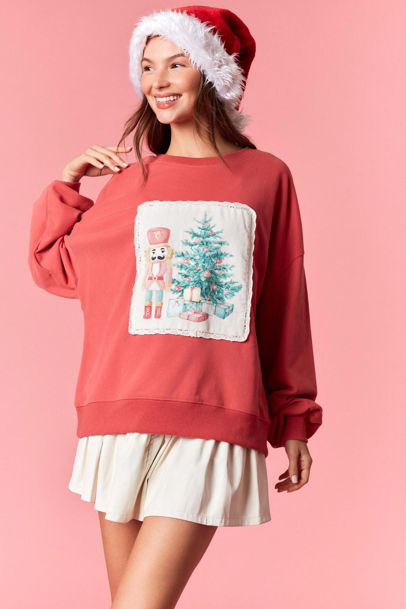 Christmas Corduroy Patch Detail Sweatshirts