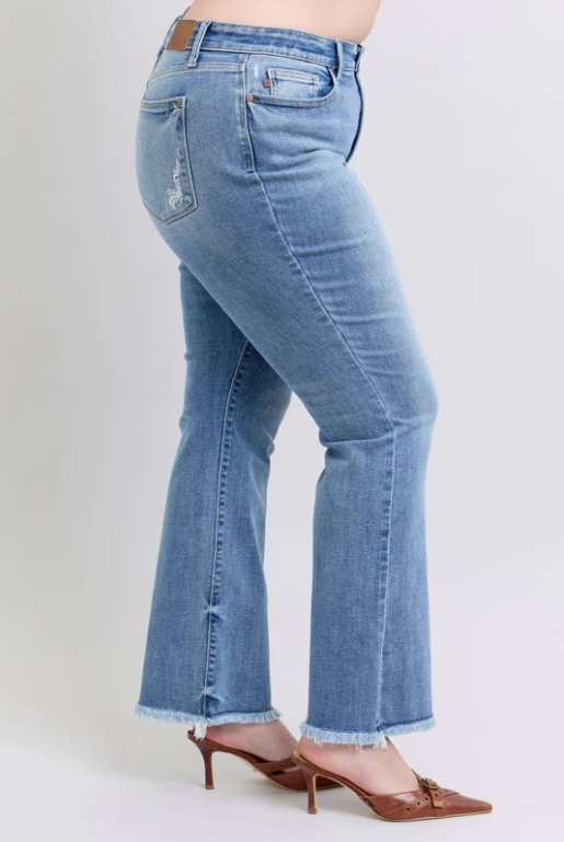 Judy Blue HW Bootcut Jeans with Fray Hem