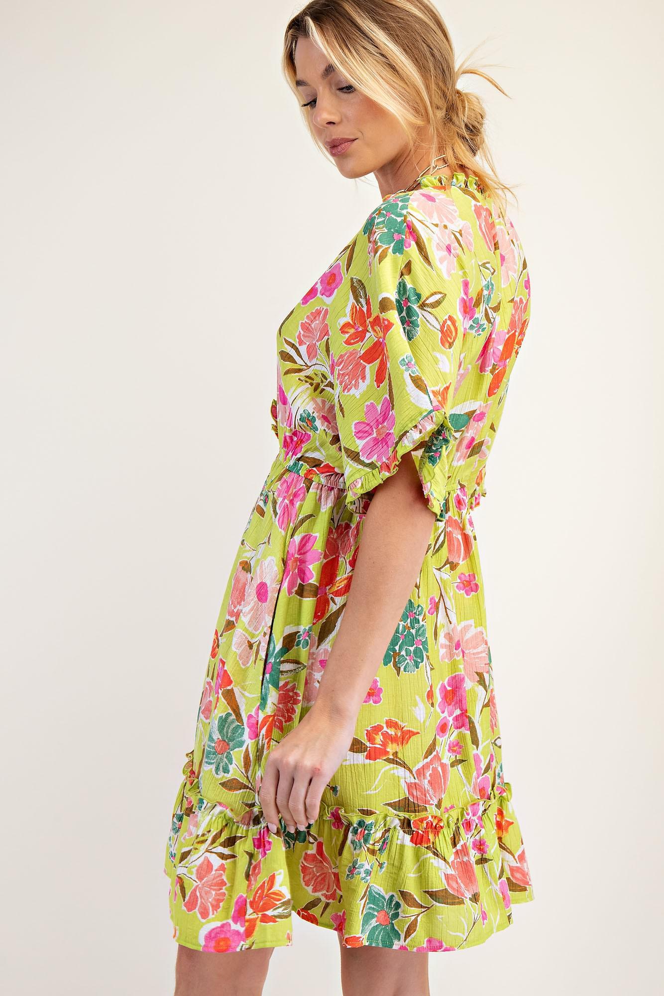 Printed Peach Blossom Woven Dress