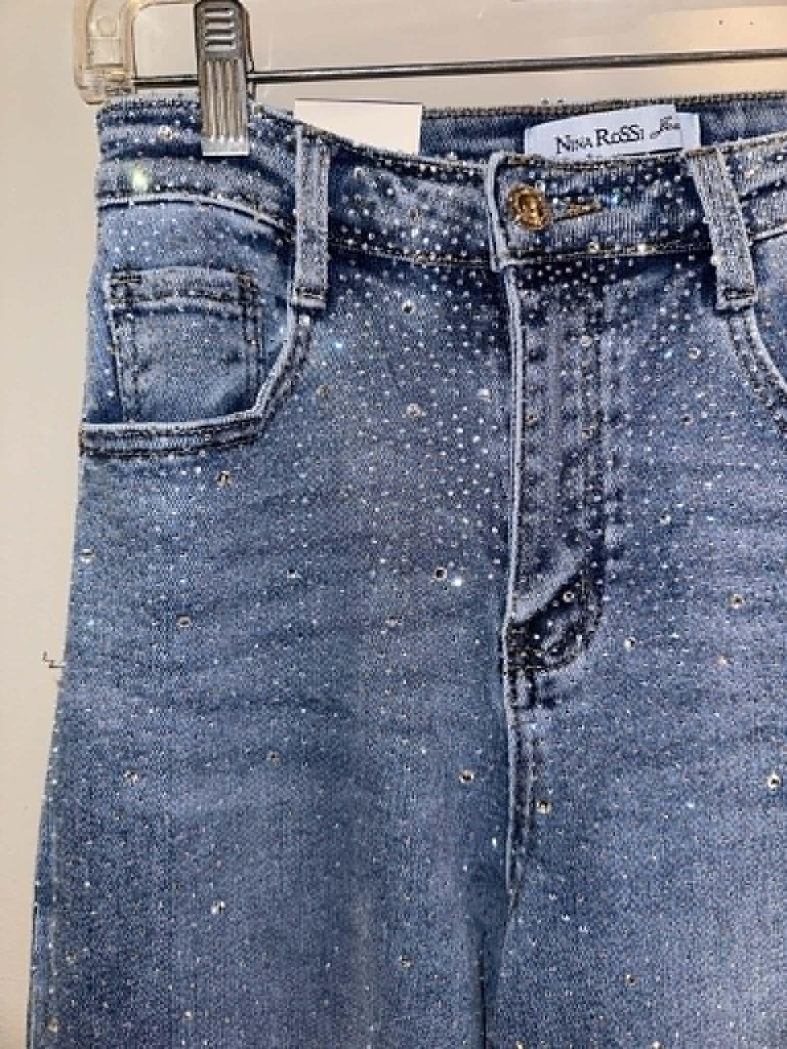 Nina Rossi Stone Embellished Wide Leg Jeans