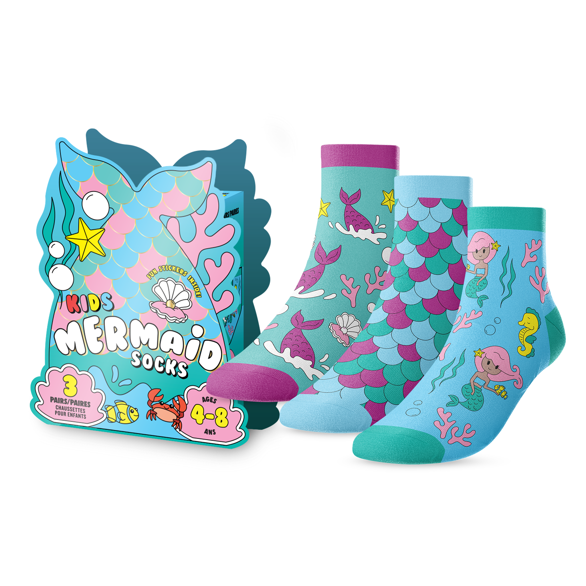 Kids' 3 Pack Mermaid Socks