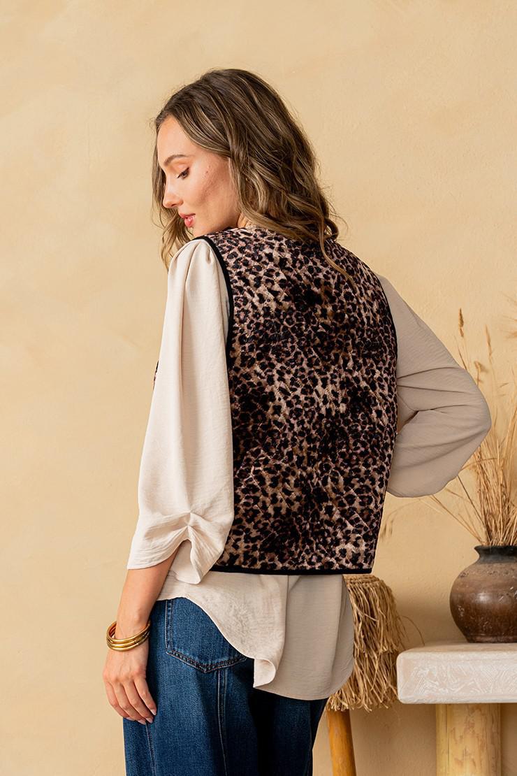 Leopard Print Velvet Quilted Vest